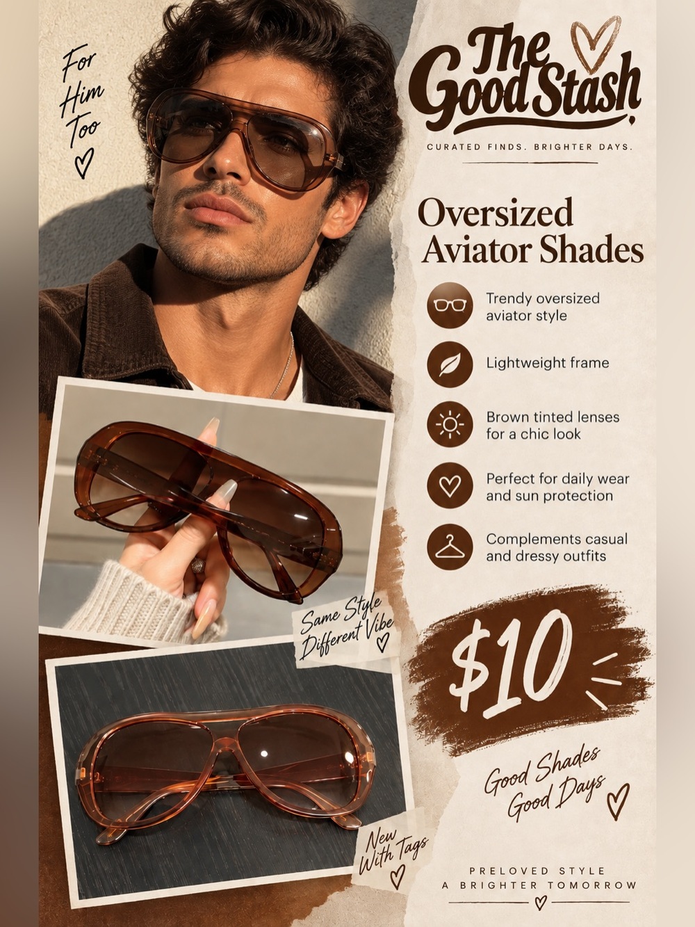 Brown Oversized Aviator-Style Sunglasses
